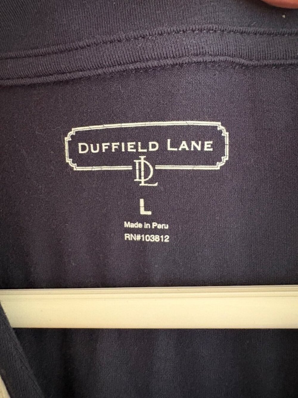 Duffield Lane Navy Tunic Dress Size Large White Trim 3/4 Sleeve Preppy Stretch - Picture 6 of 11